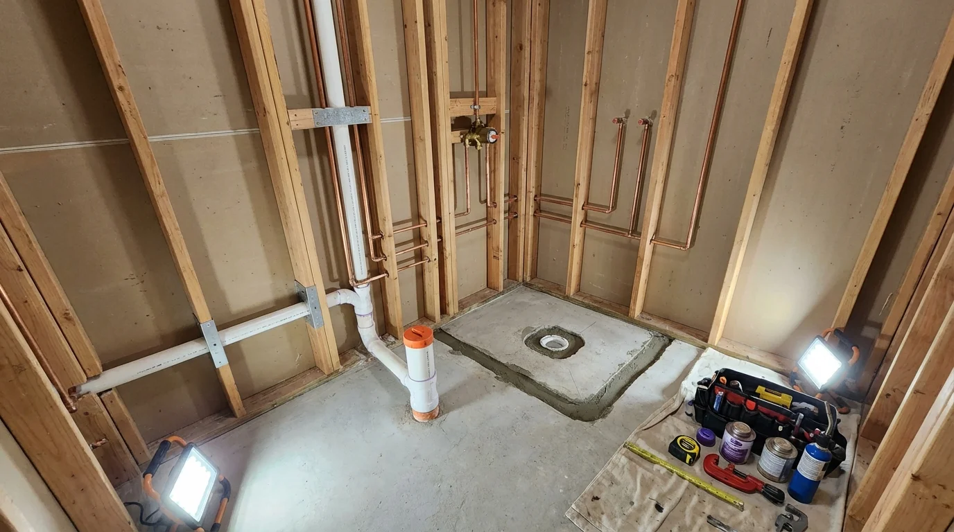 Bathroom rough-in plumbing during remodel by Johns Plumbing LLC in Idaho Falls