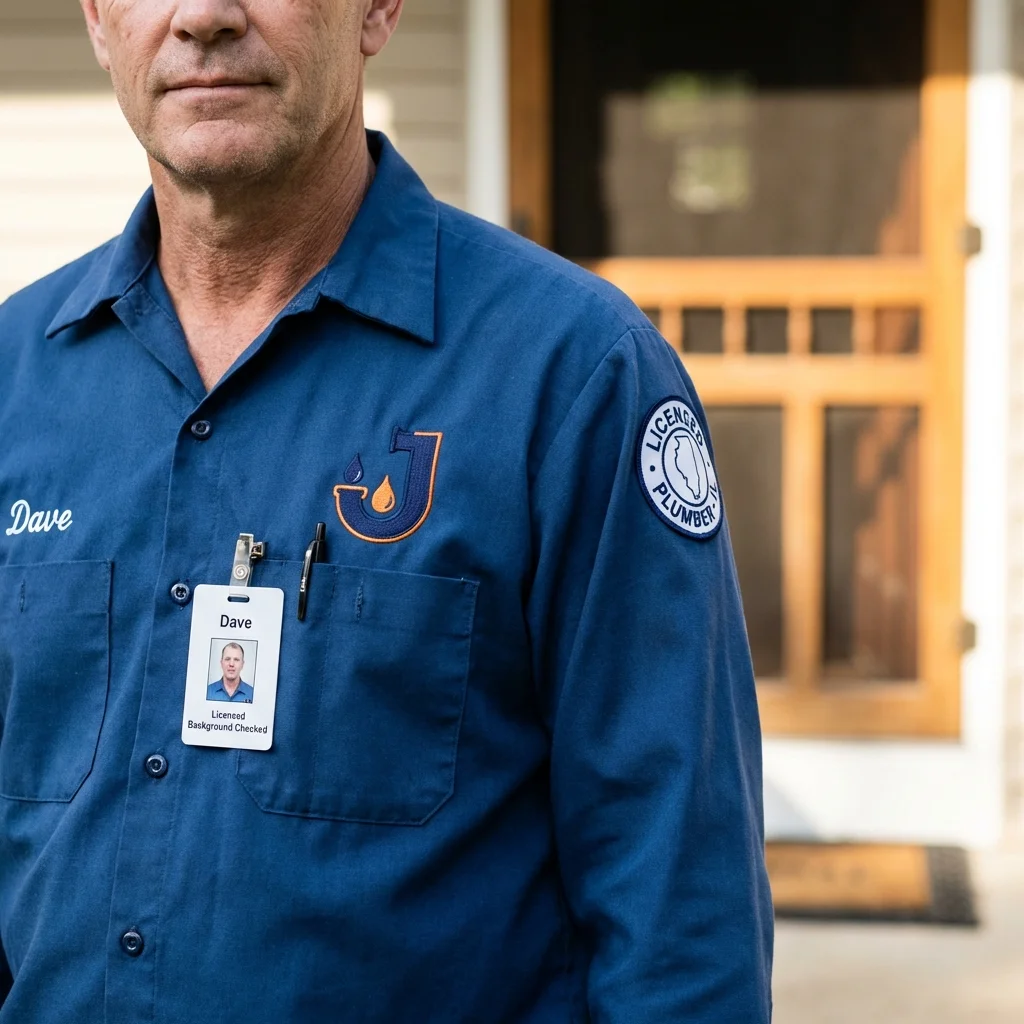 Licensed plumber showing ID badge in Idaho Falls, ID
