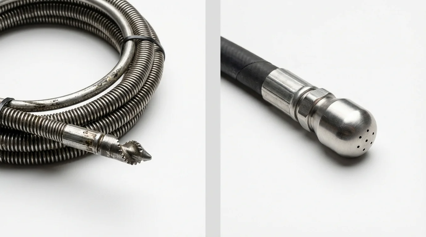 Drain snake cable and hydro jetting nozzle used for drain cleaning in Idaho Falls, ID