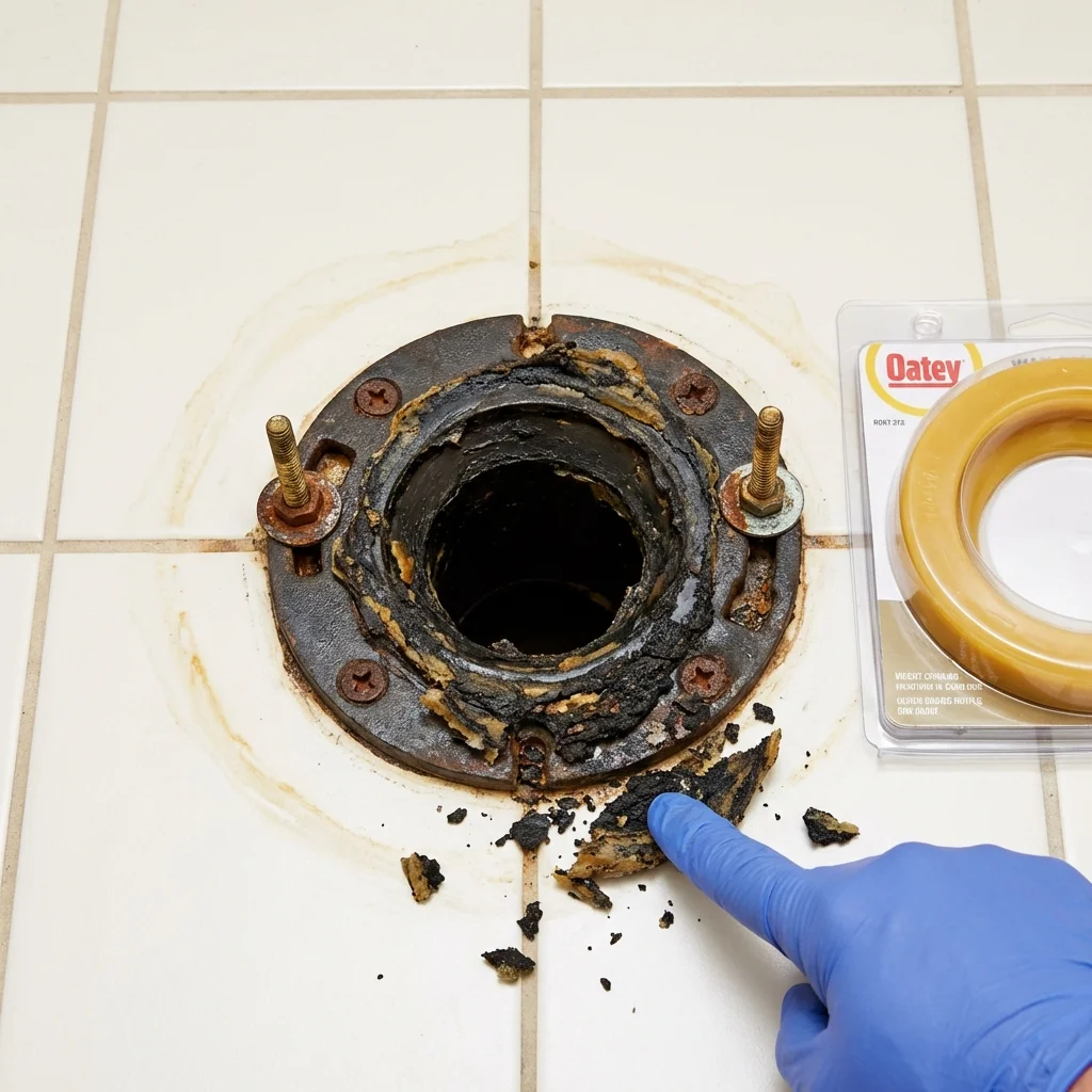 Failed wax ring showing water seepage at the base of a toilet in a Idaho Falls, ID home
