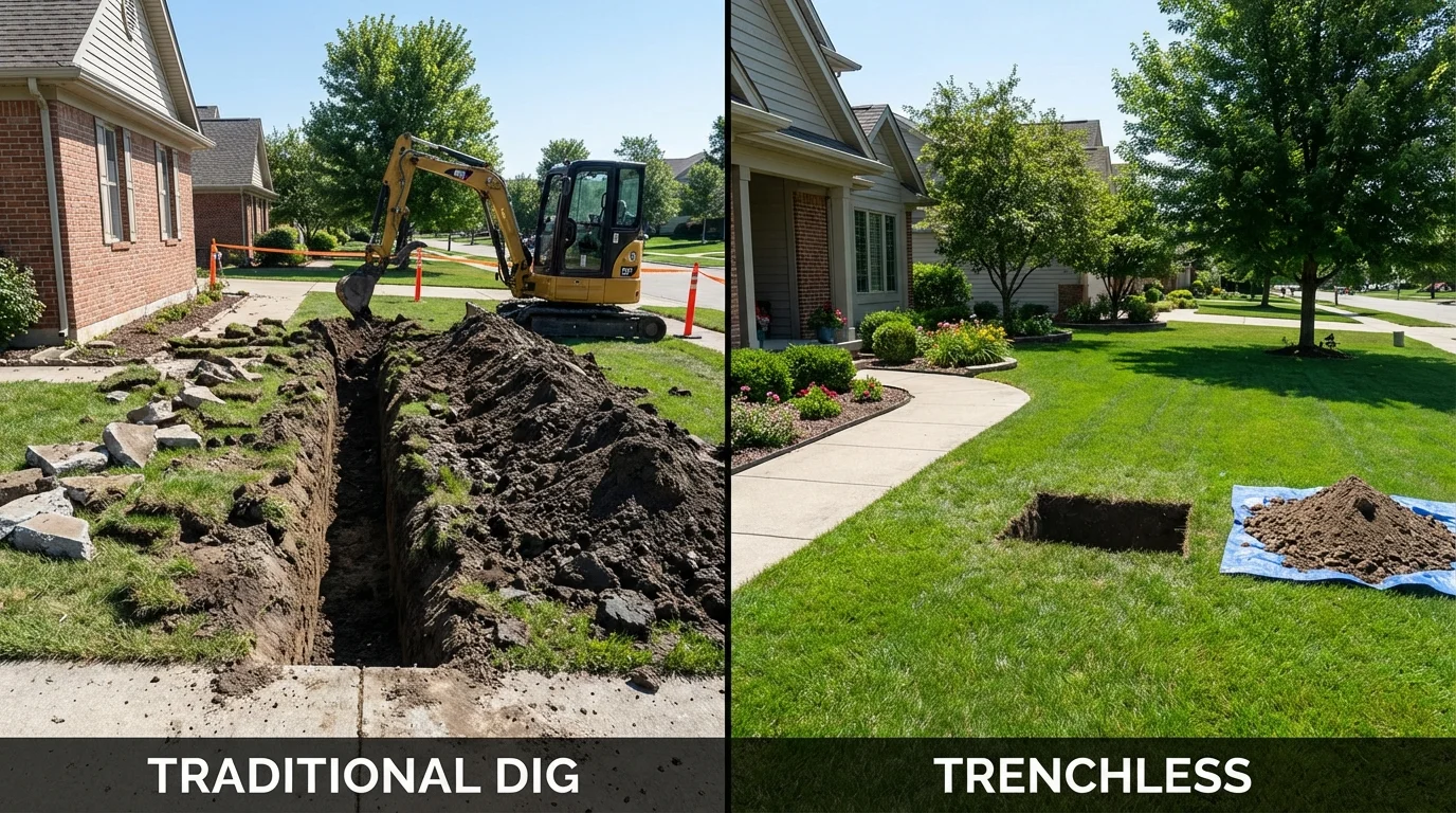 Trenchless sewer repair with minimal yard damage versus traditional excavation in Idaho Falls, ID
